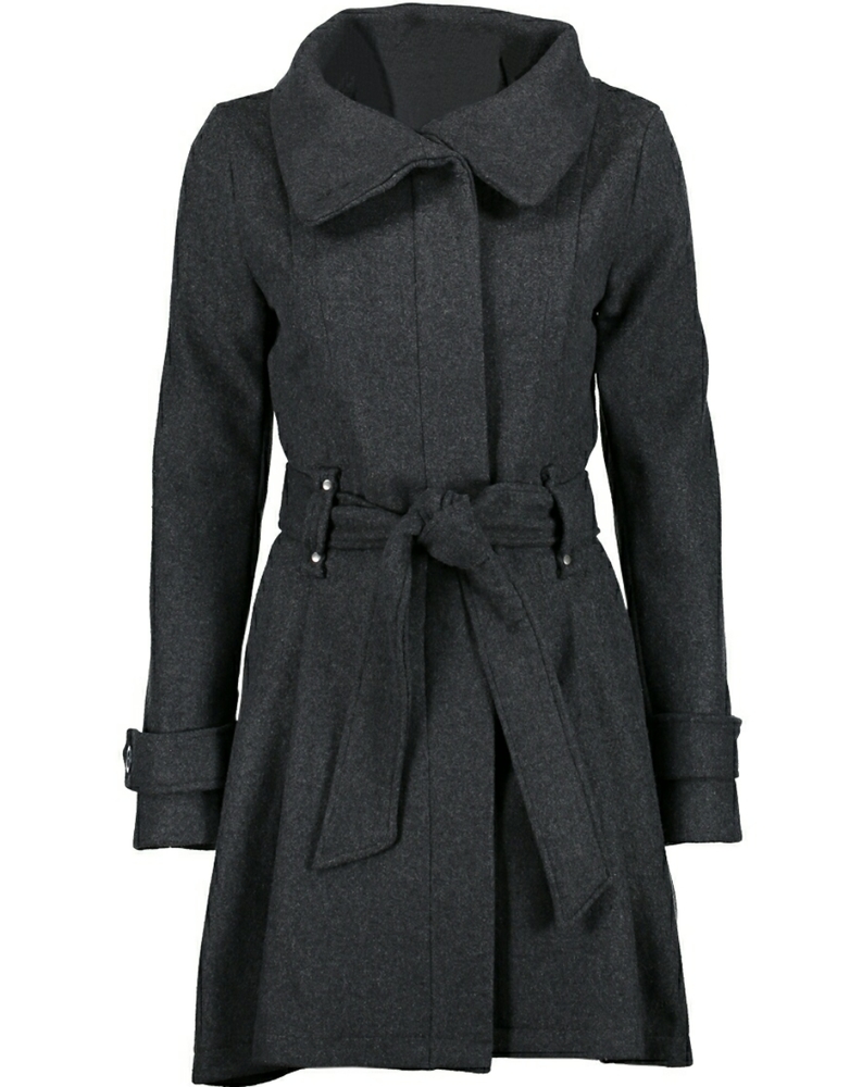 Charcoal Belted Funnel Collar Coat -  Size…